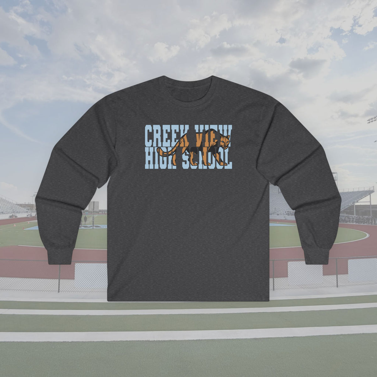 CVHS Cougars Mascot-Inlaid Block Letter Unisex Long Sleeve Tee