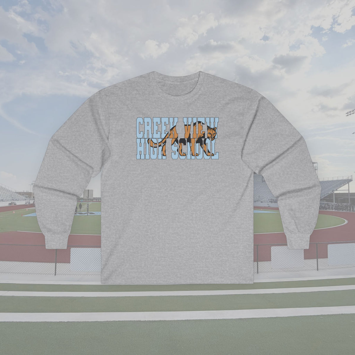 CVHS Cougars Mascot-Inlaid Block Letter Unisex Long Sleeve Tee